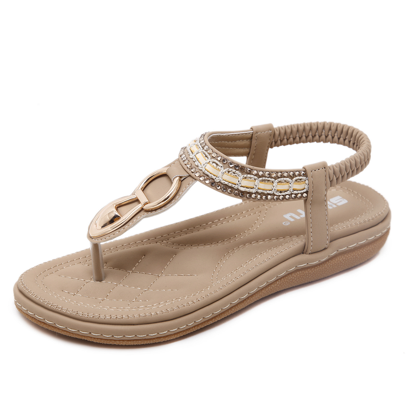 Sandálias de verão 2025, praia, metal, água, diamante, sapatos baixos grandes para mulheres_voghion.com