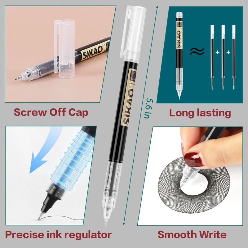 Liquid Ink Rollerball Pens 0.5 Mm Black Ink Extra Fine Point Quick Dry Gel Ink Super Smooth Writing 12 Pack_voghion.com