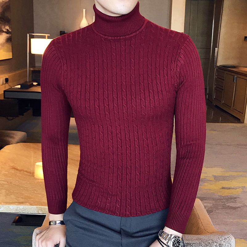 New Turtleneck Men's Solid Color Twisted Sweater Youth Long-sleeved Knitted Sweater FG_voghion.com