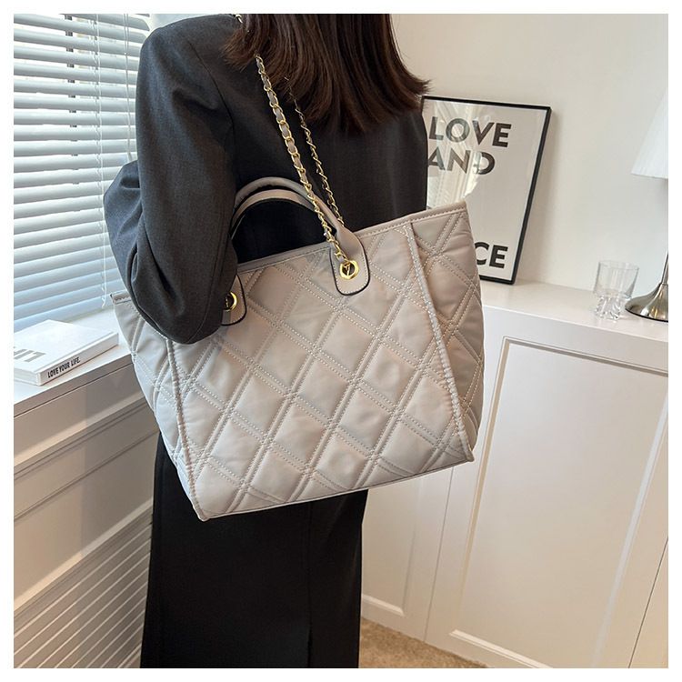 Borsa a tracolla grande capacità, borsa a tracolla alla moda con catena a rombo, borsa da pendolare_voghion.com