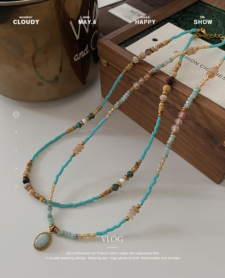 Natürliche Malachit-Halskette für Frauen 2024, französische Perlenkette, mehrlagig, Pulloverkette, Zubehör, einfache und hochwertige Halskette_voghion.com