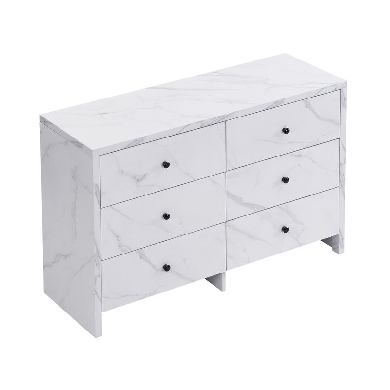 Credenza 120 cm Mit Marmor-Optik, 6 Schubladen, Schwarzem Holzgriff_voghion.com