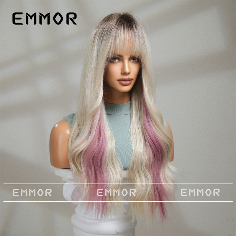Nouveau postiche cos frange droite dégradé riz reflets blancs poudre mode cheveux longs bouclés_voghion.com