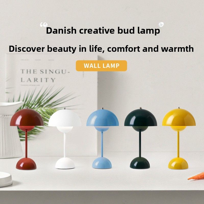 Nordic Decorative Bud Danish Atmosphere USB Rechargeable Bedroom Bedside Simple Touch Mushroom Table Lamp_voghion.com