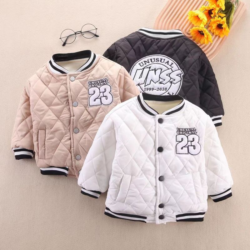 Abbigliamento per bambini Giacca da baseball per bambini primaverili e invernali addensata per bambini di piccole e medie dimensioni, capospalla primaverile alla moda in cotone bianco_voghion.com