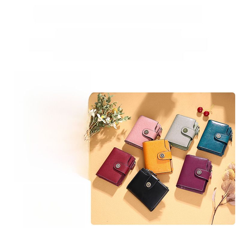 Women's wallet short Korean fashion buckle clutch girl's change bag multi-function card bag_voghion.com