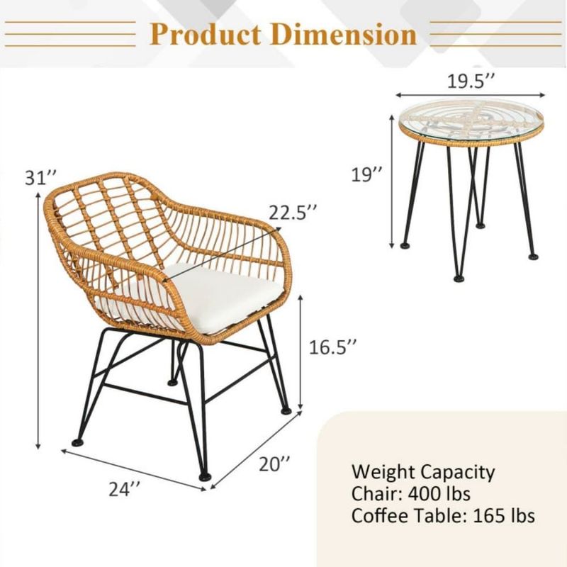 3 Pieces Rattan Furniture Set With Cushioned Chair Table_voghion.com