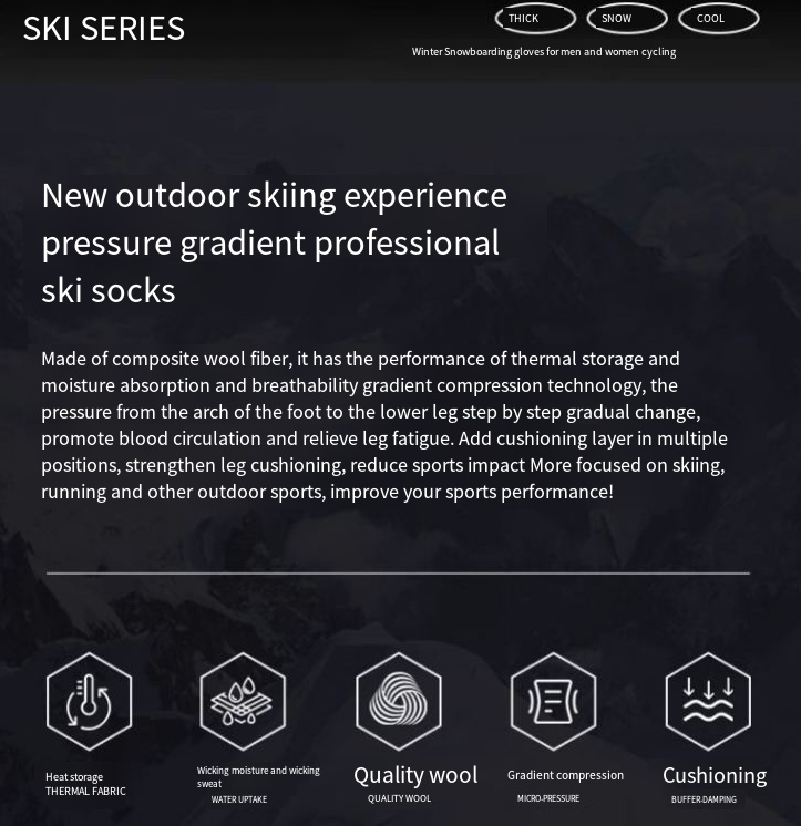 Profesjonalne skarpetki narciarskie męskie damskie zimowe do sportów na świeżym powietrzu wełniane długie pogrubione ciepłe i odporne na zimno_voghion.com