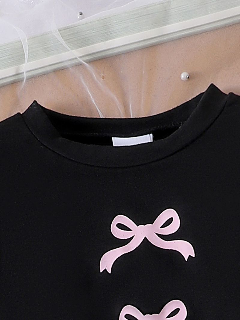 Kid's Clothing Summer Girl Suit Bow Print Short Sleeve Pink Puffy Skirt New Two Piece Suit_voghion.com