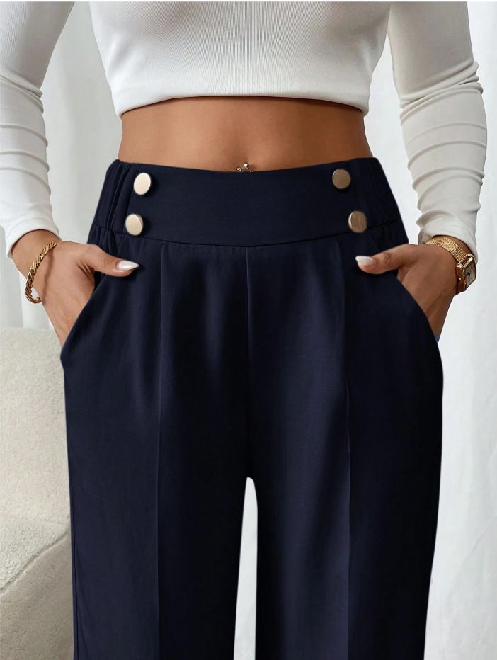 Dameskleding Drape Mopping Casual Broek Hoge Taille Broek Losse Temperament Recht Niche Ontwerp Effen Kleur Broek_voghion.com