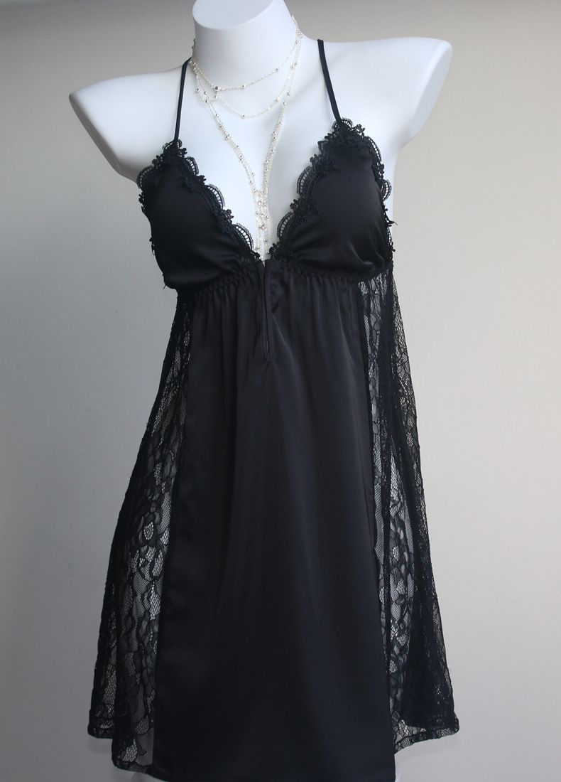 Sexet pyjamas Kvinders Forår og Sommer Ny efterår Brystpude Slynge Natkjole Blonde Pure Wind Front åbningsspænde Natkjole i høj kvalitet_voghion.com