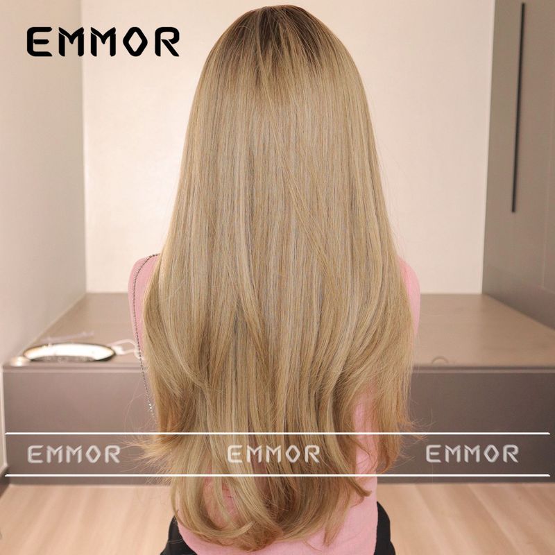 Perruque air frange cheveux longs petites boucles filles blanches naturelles se sentent perruque en fibre chimique couvre-tête_voghion.com