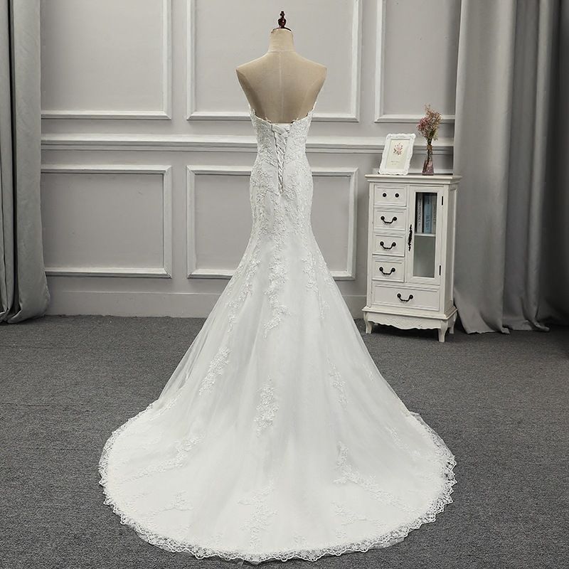 European and American wedding dress 2025 new style tube top slim fishtail trailing sweet lace French bride going out light wedding dress female_voghion.com