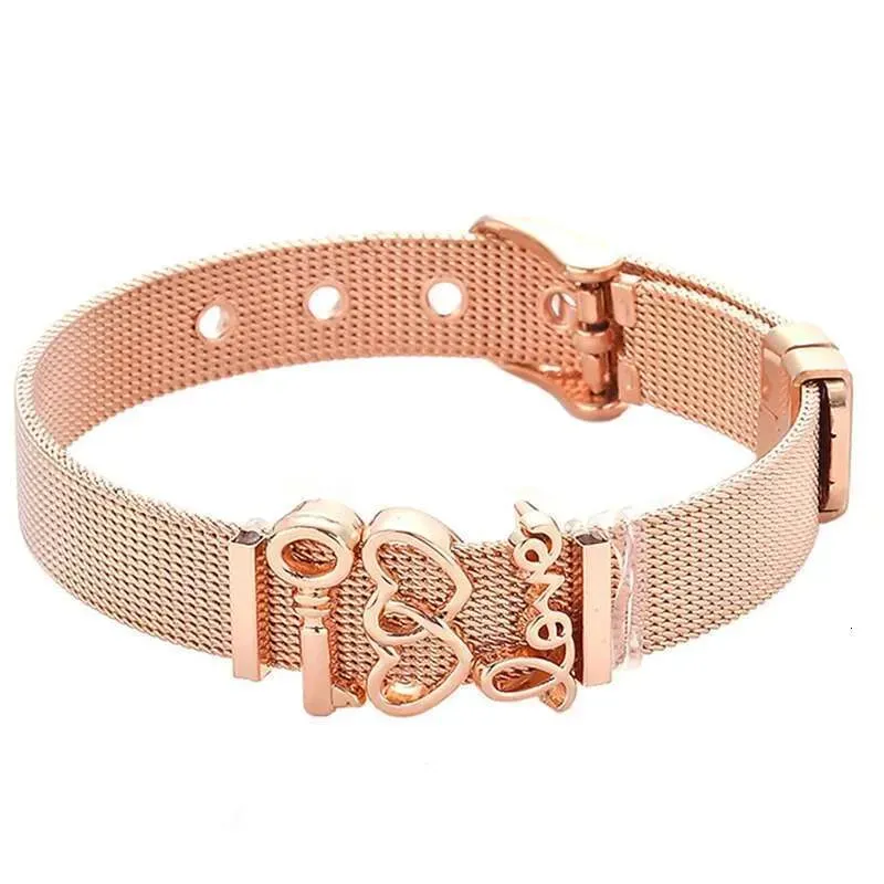 Fashion Stainless Steel For Woman Men Mesh Set Crystal Heart Anchor Charm Fine Bracelet Bangle Female Lover_voghion.com