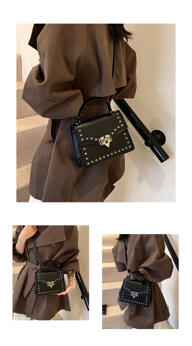 Women's Studded Clutch Bag - Spring PU Small Handbag With Flap Closure (Black, Brown, Beige, White)_voghion.com