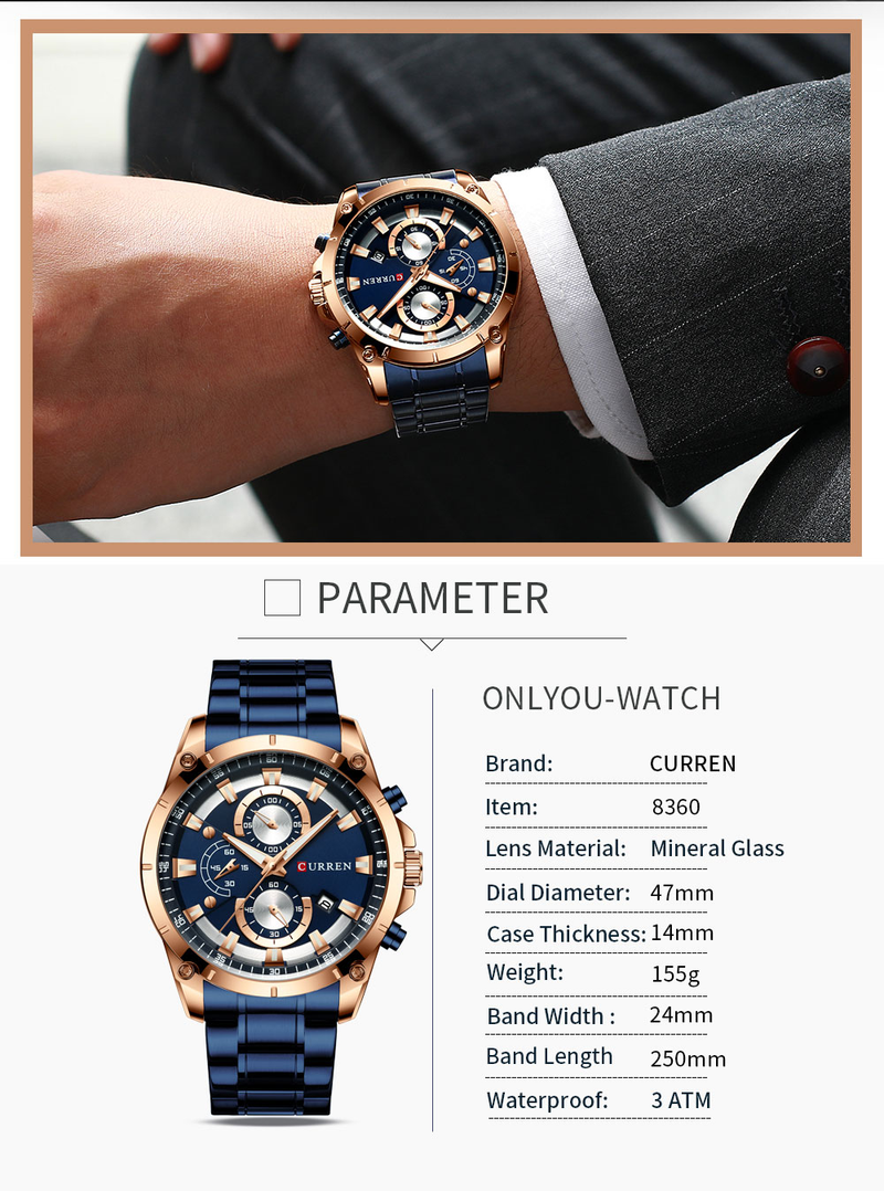 CURREN Mens Watches Fashion Top Brand Luxury Business Automatic Date Watch Men Casual Waterproof Watch Relogio Masculino+Box_voghion.com