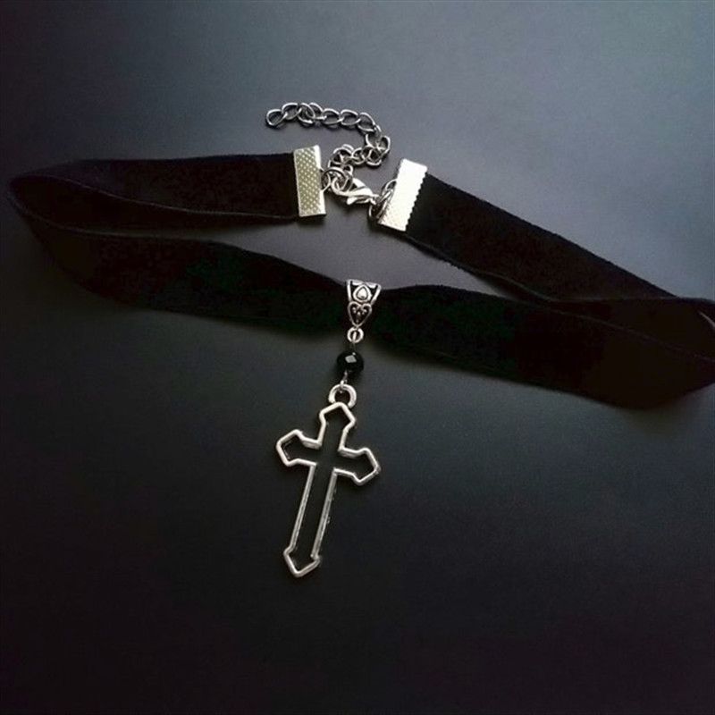 Goth Punk Choker Sier Color Cross met prachtige alternatieve gotische sieraden ketting brede statement vrouwen cadeau Haruku_voghion.com