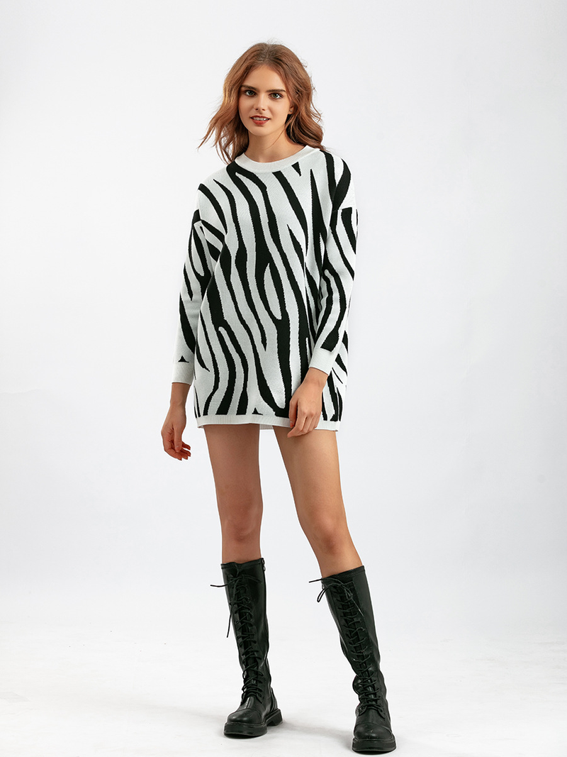 Abbigliamento donna autunno e inverno nuovo maglione pullover lavorato a maglia moda stampa zebra più maglione girocollo taglia_voghion.com