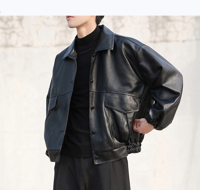 Giacca da pilota in pelle da uomo, giacca in pelle PU alla moda e dalla vestibilità ampia_voghion.com