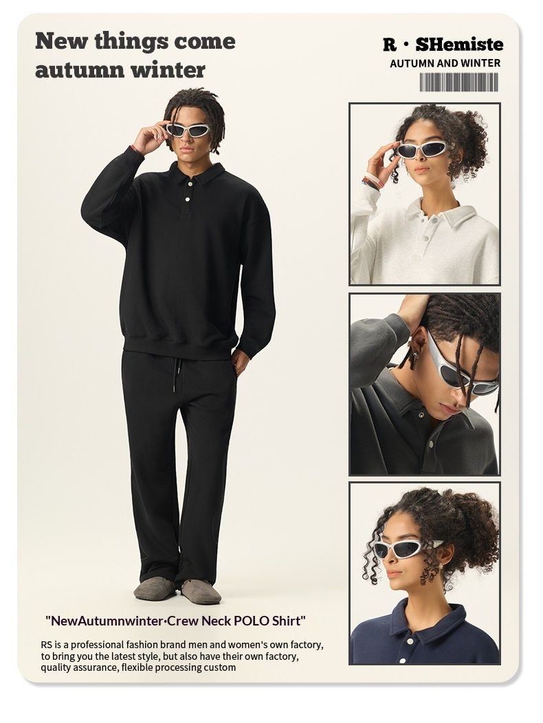 Pure Pure RS Men's Clothing|Old Money Clean Fit Stand Collar 380G Heavyweight Polo Shirt College Style Sweatshirt For Men_voghion.com