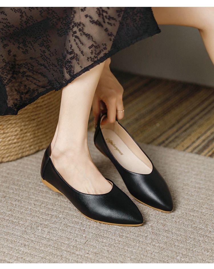 Spitz Flache Schuhe Für Frauen 2024 Sommer Neue Stil Flacher Mund Weiche Sohle Echtes Leder frauen Schuhe Weiche Leder bequeme Mokassins_voghion.com