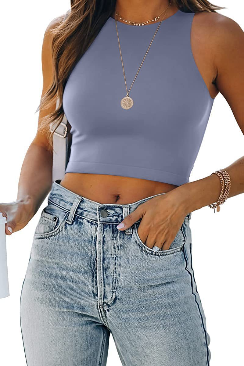 Corsetto aderente ed elasticizzato da donna, stile estivo, sexy, alla moda, semplice, tinta unita, senza maniche, stile streetwear, stile gotico_voghion.com