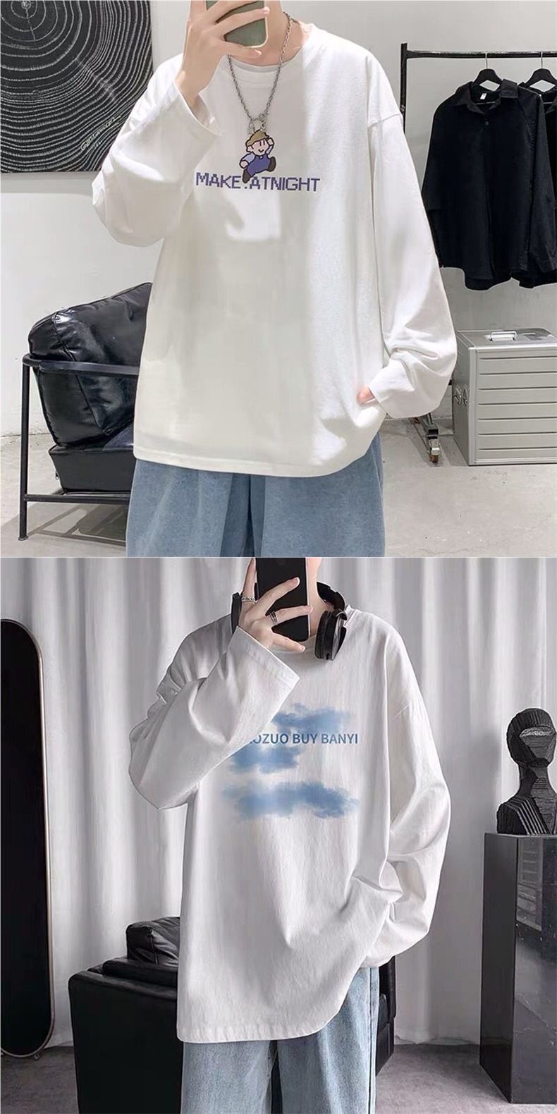 Maglietta a maniche lunghe da uomo, stile Hong Kong, autunno inverno, alla moda, hip hop, versatile, con stampa_voghion.com