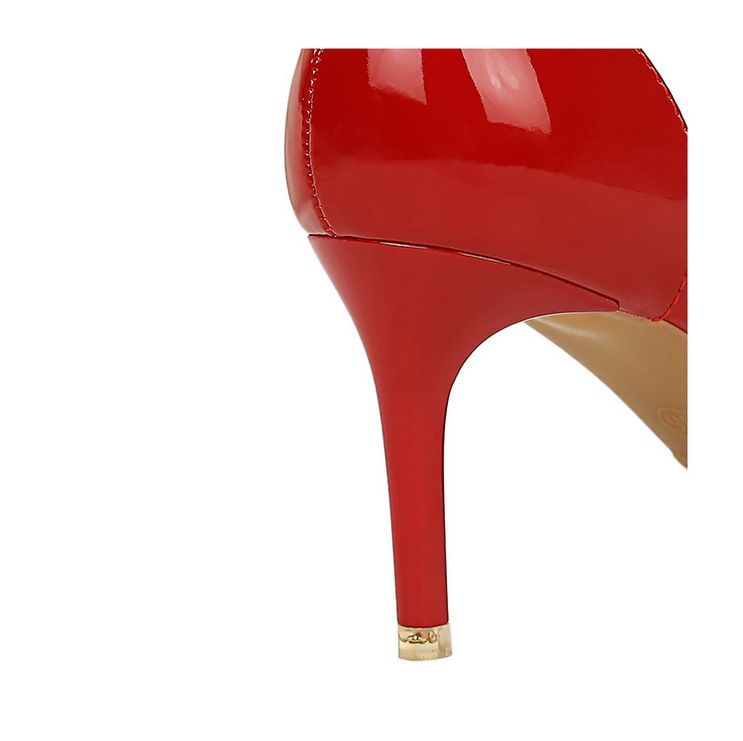 638-AH35 Modische Bankettschuhe für Damen mit hohen Absätzen, flacher Öffnung, spitzer Zehenpartie, Lackleder-Seitenluft, Diamantschleife_voghion.com