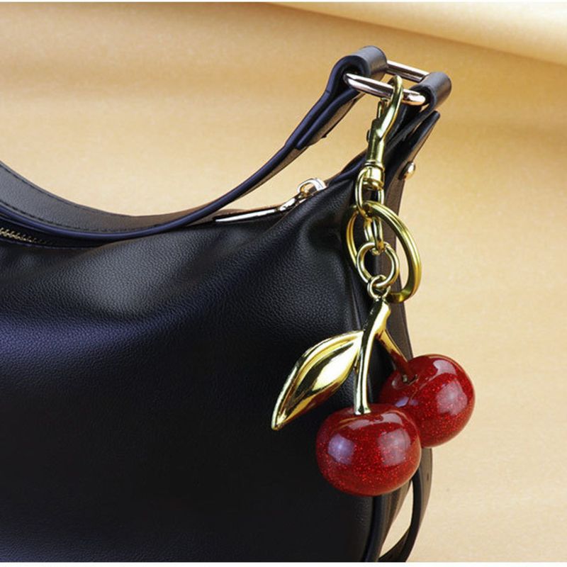 New Cherry Keychain For Women's Bags, High-Value Hanging Decoration With Glitter Crystal Fruit Pendant_voghion.com