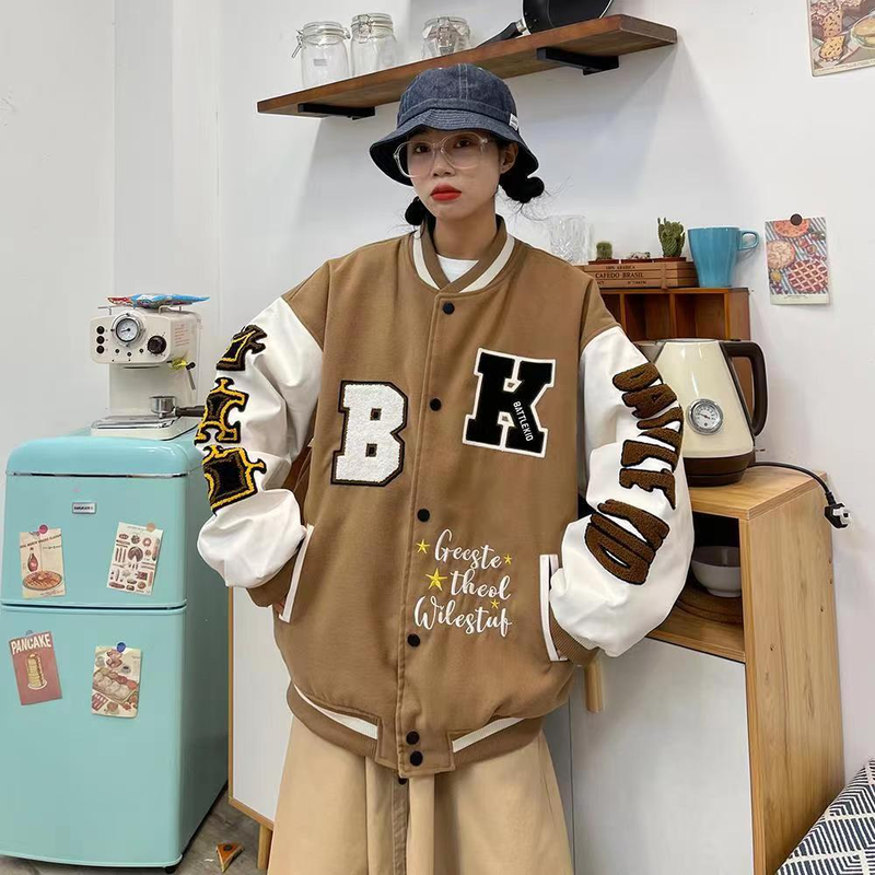Jachetă bomber verde de primăvară și toamnă, model retro, jachetă bărbătească, elegantă, brodată, uniformă de baseball pentru cupluri_voghion.com