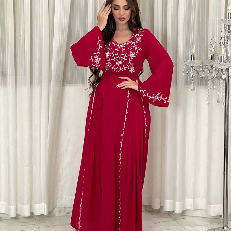 Abito da donna con ricamo e applique Abaya musulmano elegante da festa_voghion.com