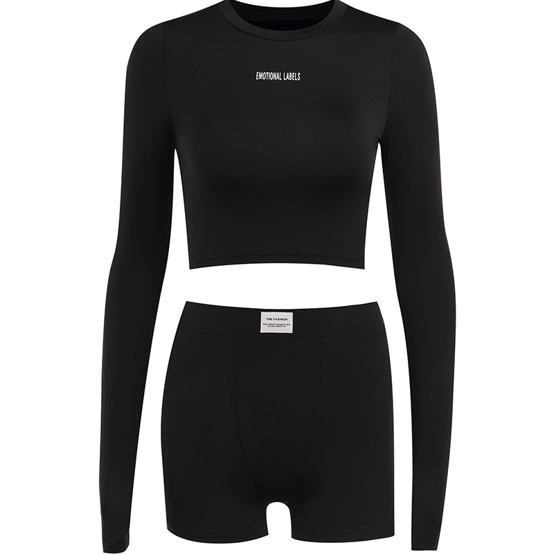 Completo sportivo alla moda in due pezzi da donna, girocollo a maniche lunghe, a tre punti, girocollo in maglia_voghion.com