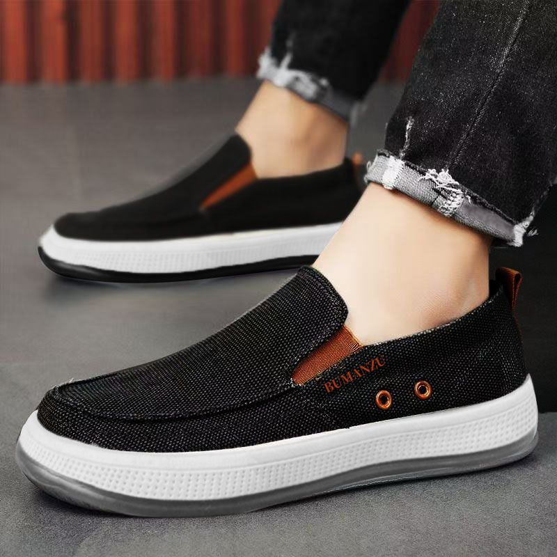 Men's Summer Canvas Slip-On Shoes - Breathable Casual Sneakers For Work & Daily Wear, Lightweight Comfortable Lazy Shoes_voghion.com