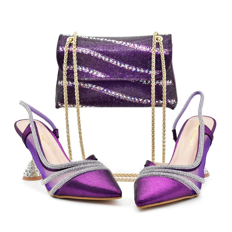 Sandali con tacco alto e set di borse da cena Scarpe da sera con strass di design alla moda_voghion.com