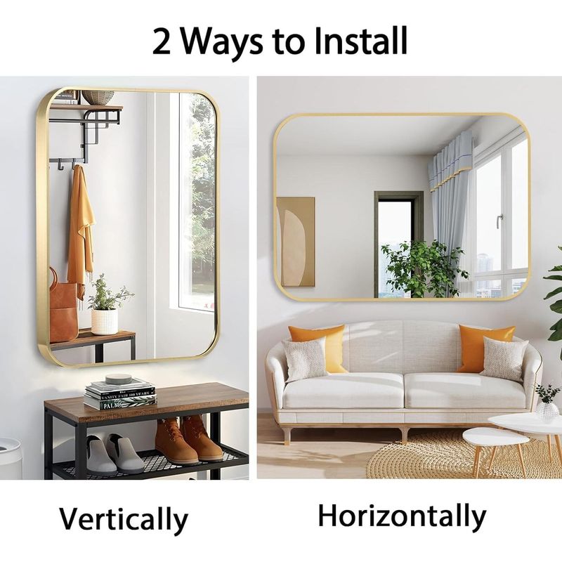 Wall-mounted Makeup Mirror Round Corner Square Wall-mounted Decorative Mirror Aluminum Frame Bedroom Bathroom Creative Dressing Mirror Bath Mirror Gold/black_voghion.com