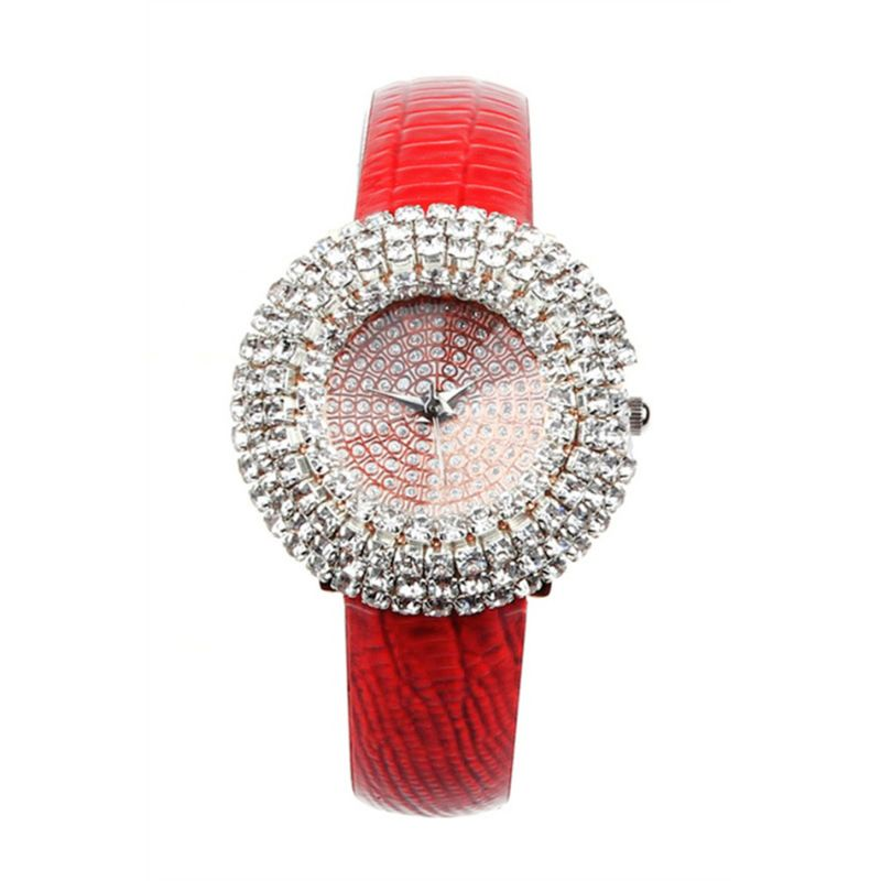 Orologio da polso da donna al quarzo con cinturino in ecopelle con quadrante rotondo e strass completo Yamaler_voghion.com