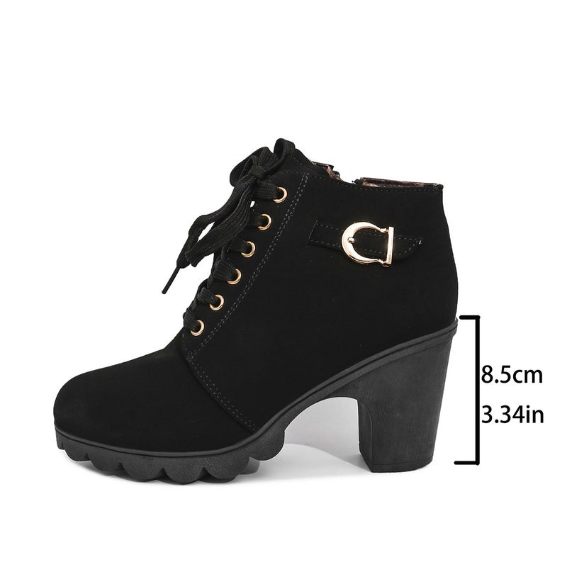 Autumn New Coarse High Heel Casual Women s Belt Buckle Decorative Short Round Head Martin Boots_voghion.com