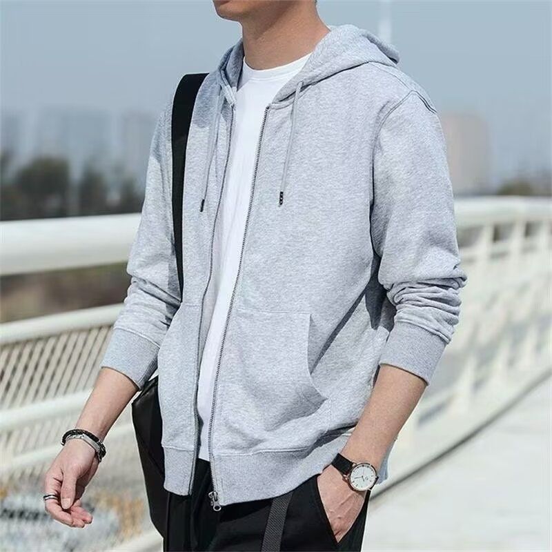 Herrenbekleidung Fleece-Kapuzenpullover mit Reißverschluss – Lässiger Pullover mit lockerer Passform und Seitentaschen, warmes Fleecefutter für Herbst und Winter, Streetwear-Mode_voghion.com