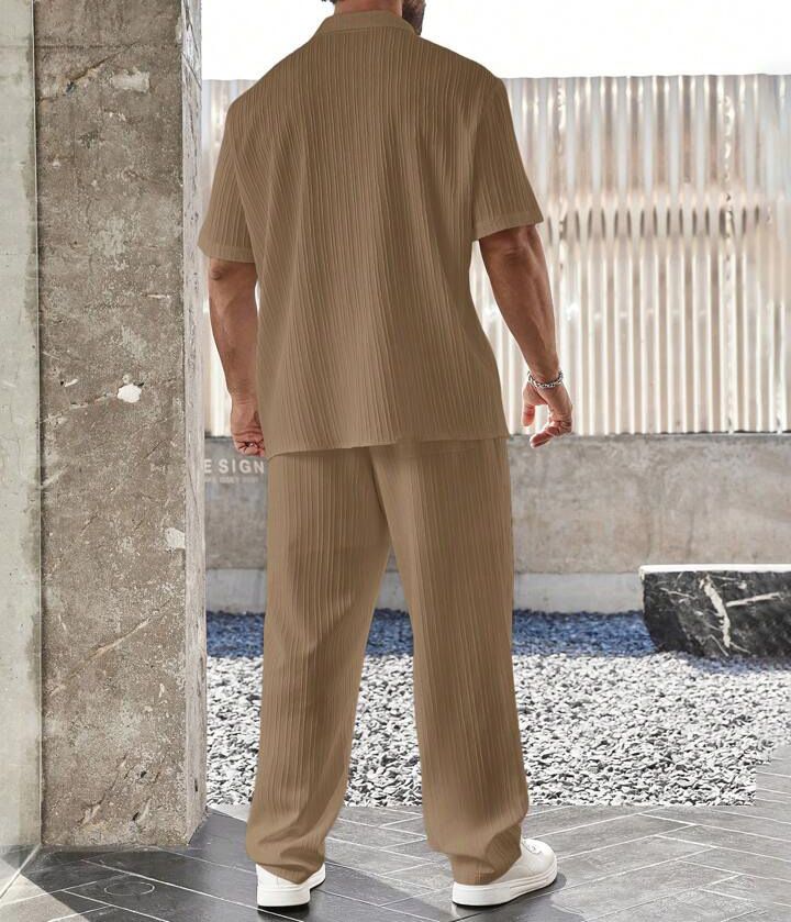 Herrenbekleidung neuer Pendleranzug für Herren lässiges Knopfhemd Kurzarmhose Herrenausflug Trend_voghion.com