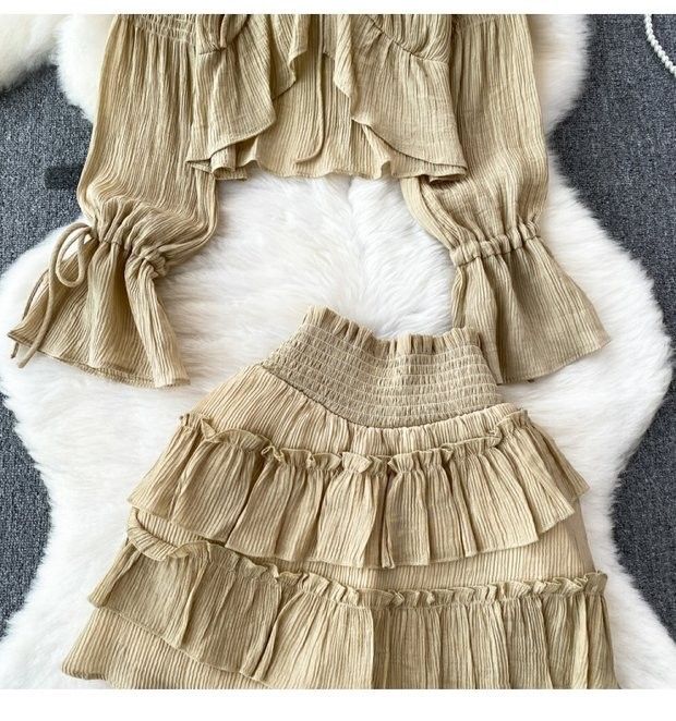 Conjunto de dos piezas de falda de gasa estilo retro chic de Hong Kong para mujer_voghion.com