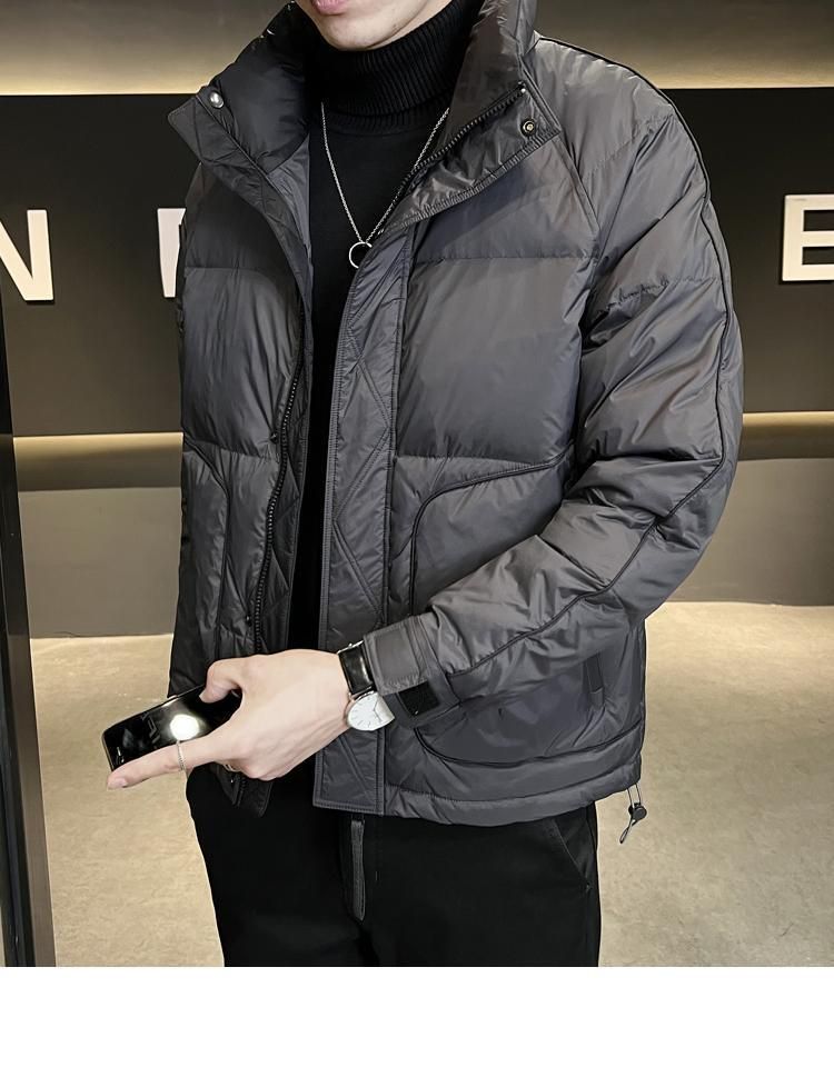 Herren Leichte Kurze Daunenjacke mit Kapuze Winter Warmer Parka Lässiger Slim Fit Schwarz Grau Wasserabweisendes Polyester_voghion.com