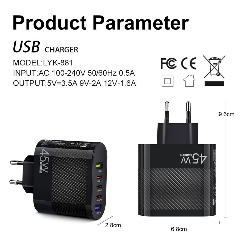 Music Festival 3.5A 3 Type-C + 2 USB mobil töltő multiinterfészes töltőfej brit csatlakozóval_voghion.com