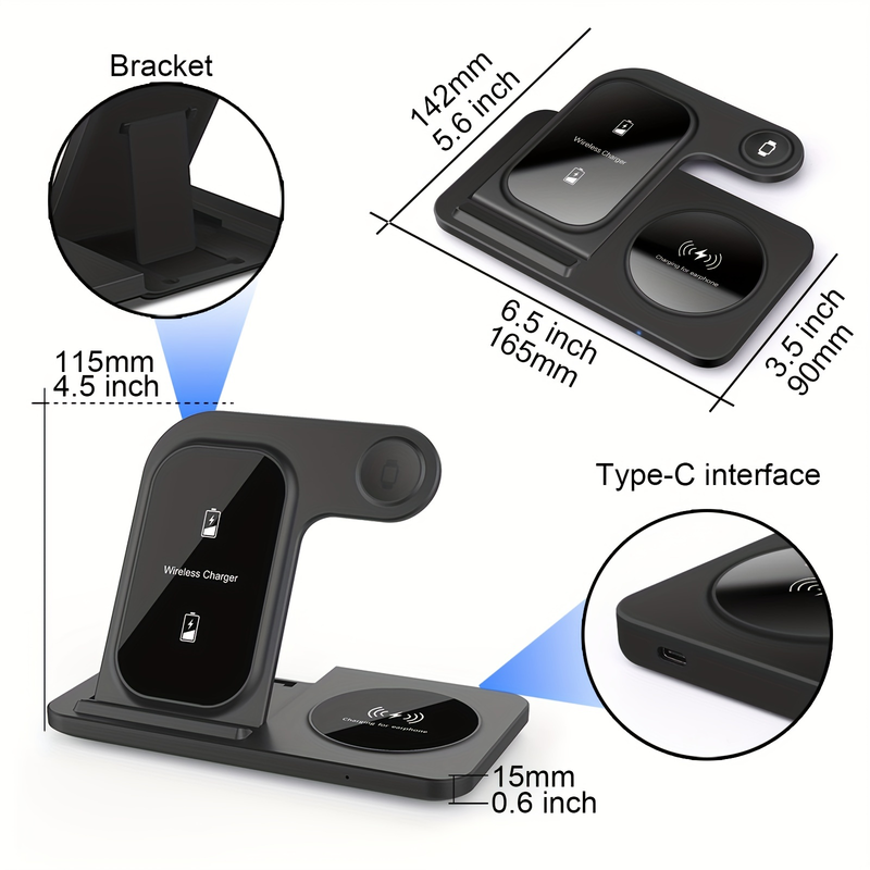 Langaton latausasema Applen useille laitteille Taitettava 3 in 1 pikalatausasema teline Apple Watch IWatch -sarjalle 8 7 6 SE 5 4 3 2 Ai_voghion.com