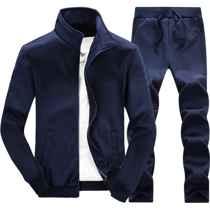Herrenbekleidung Sportjacke Herbst und Winter neue Herrenhose zweiteiliger Anzug einfarbig mode lässig locker Freizeit vielseitig_voghion.com