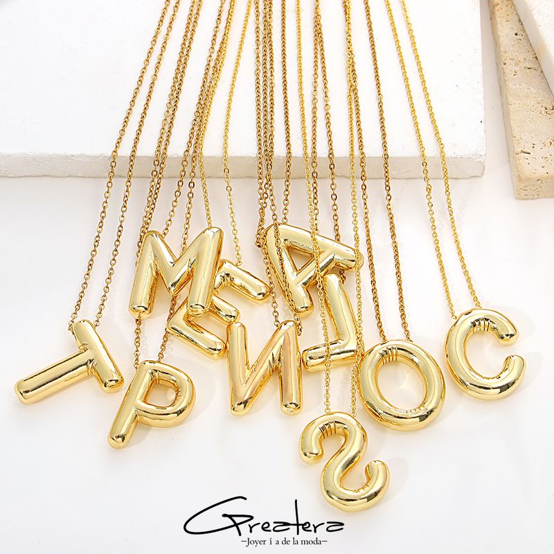 Balloon Iniial Pendan Necklaces for Women Gold Color Chain Bubble Cusom Puff Leer Necklace Personalized Jewelry_voghion.com
