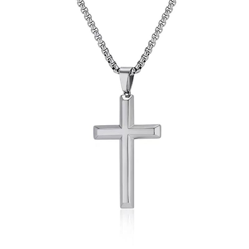 Collana da uomo in argento puro con ciondolo a croce piatta, stile coreano, leggero, di alta gamma, di lusso, minimalista_voghion.com