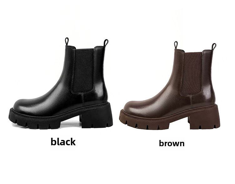 Stiefel Kurze Stiefel im britischen Stil für Damen 2023 neue Herbst- und Winterstiefel mit mittlerer Wade und dicker Sohle Martin-Stiefel Zigarettenstiefel in Übergröße_voghion.com