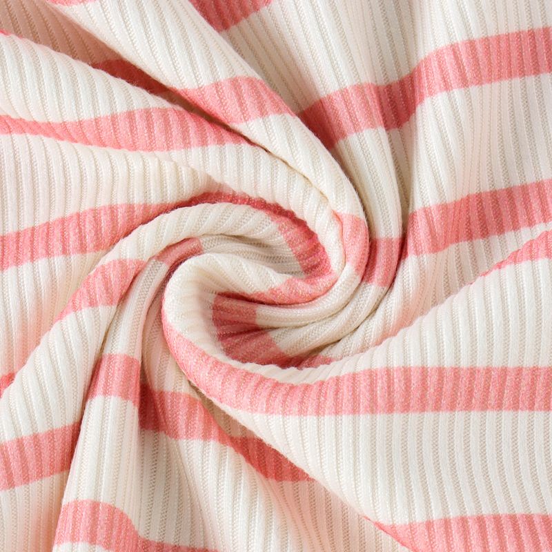 Set estivo per bambine, top a righe con scollo rotondo, maniche corte, patchwork, maniche a palloncino, pantaloncini con bordo ondulato_voghion.com