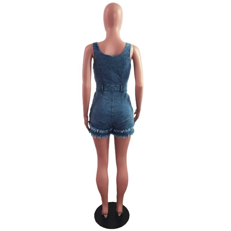 Modischer schmaler Jeans-Strampler für Damen mit Fransen_voghion.com