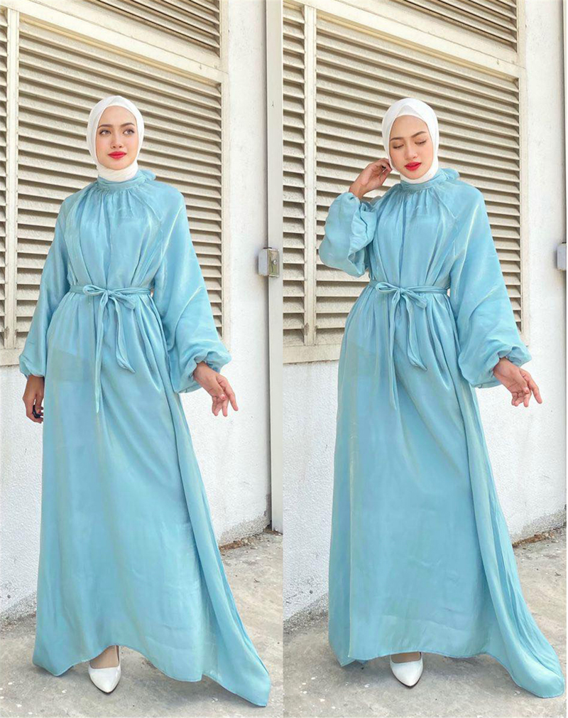 Damenkleid mit Laternenärmeln, mittelöstliches Gewand, malaiischer indonesischer langer Rock_voghion.com